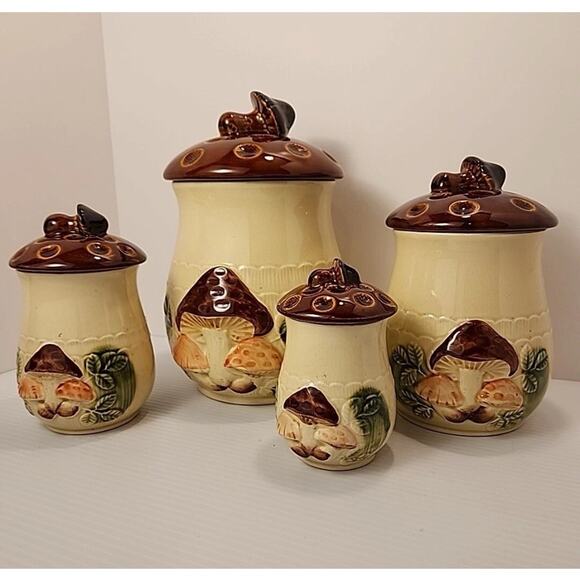 Empress of Haruta Mid Century Modern Mushroom Ceramic Canister Set of 4